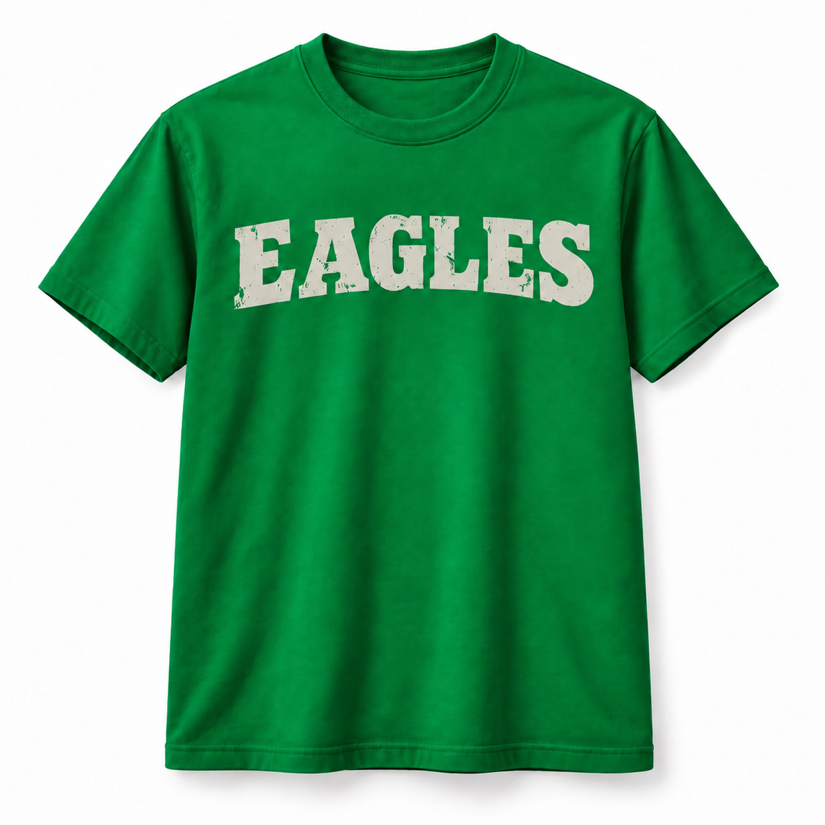 Kelly green Eagles T-shirt with distressed cream Philadelphia football design