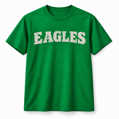 Kelly green Eagles T-shirt with distressed cream Philadelphia football design