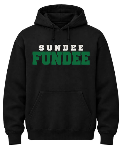 Philadelphia Eagles SUNDEE FUNDEE black hoodie with white and Kelly Green collegiate lettering