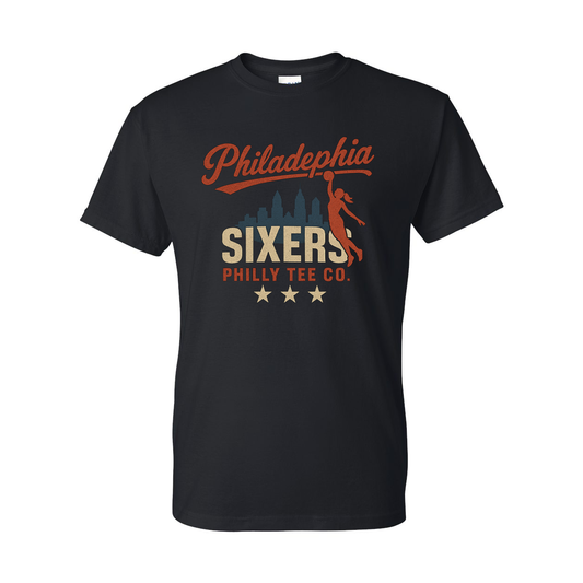 Philadelphia Sixers Vintage Script Women’s Tee – Retro Philly Basketball Shirt by Philly Tee Co.
