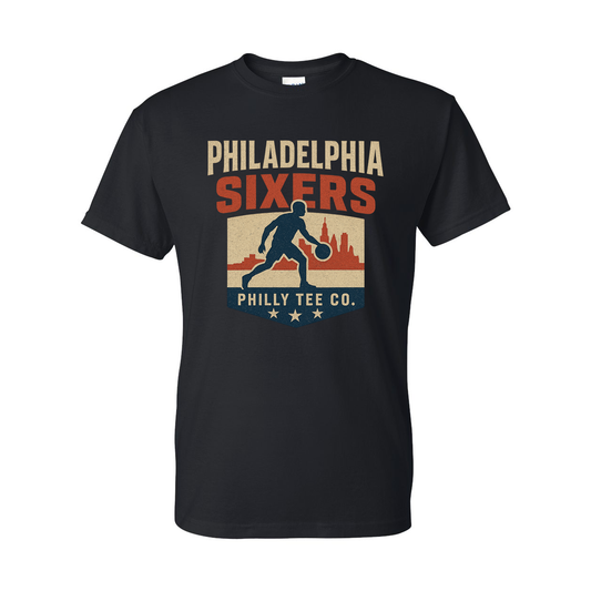 Philadelphia Sixers Vintage Dribble Tee – Retro Philly Basketball Shirt by Philly Tee Co.