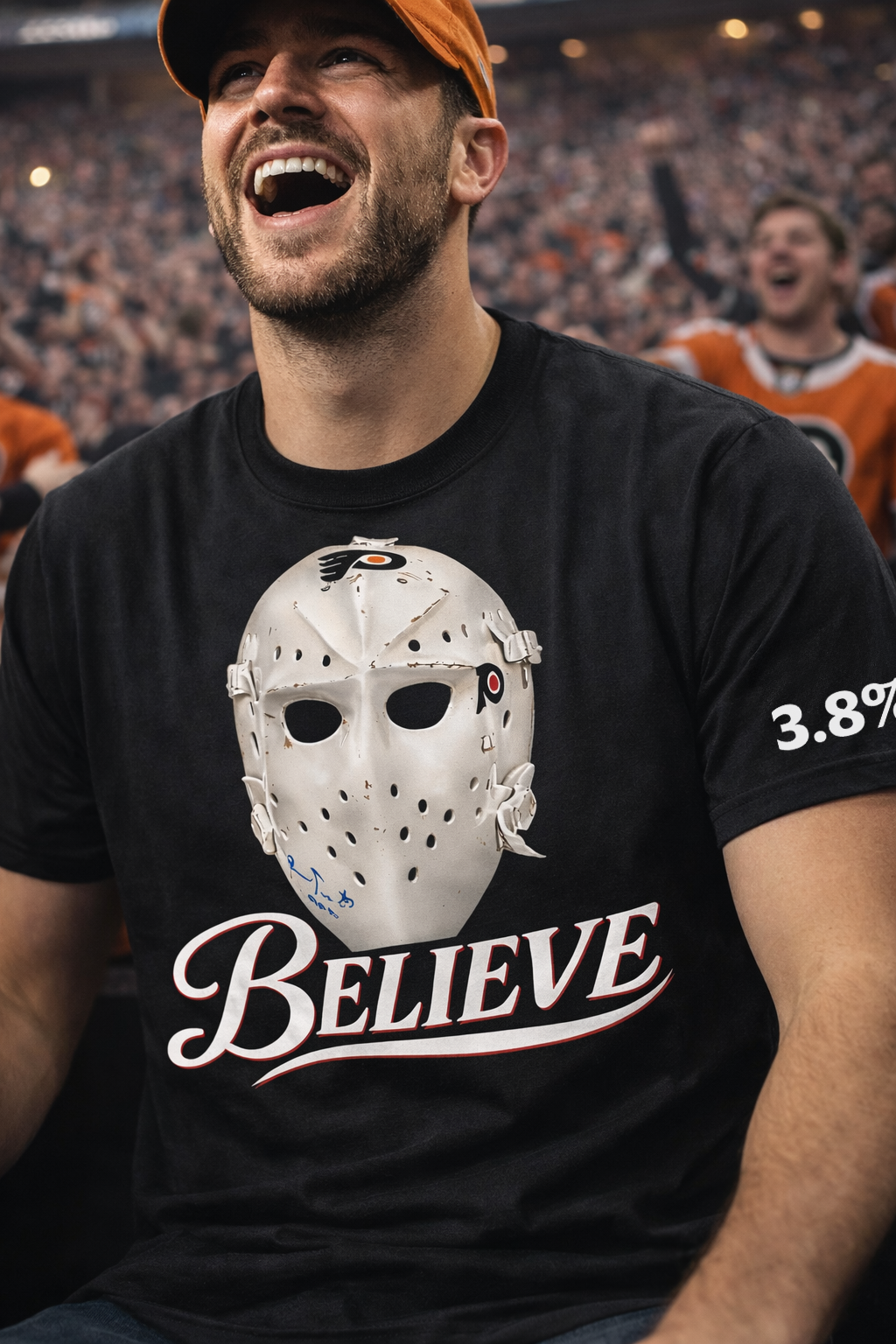 Philadelphia Flyers Bernie Parent “Believe” 3.8% Mask Tee – Playoff Odds Comeback Shirt