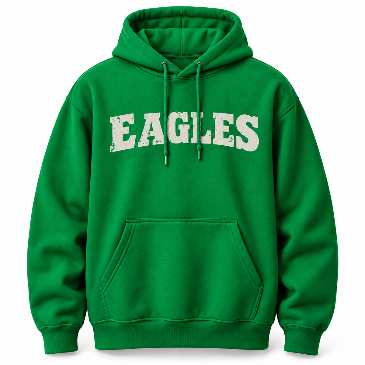 Kelly green Eagles hoodie with distressed cream Philadelphia football design