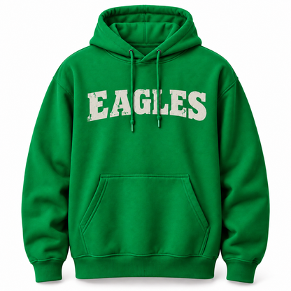 Kelly green Eagles hoodie with distressed cream Philadelphia football design